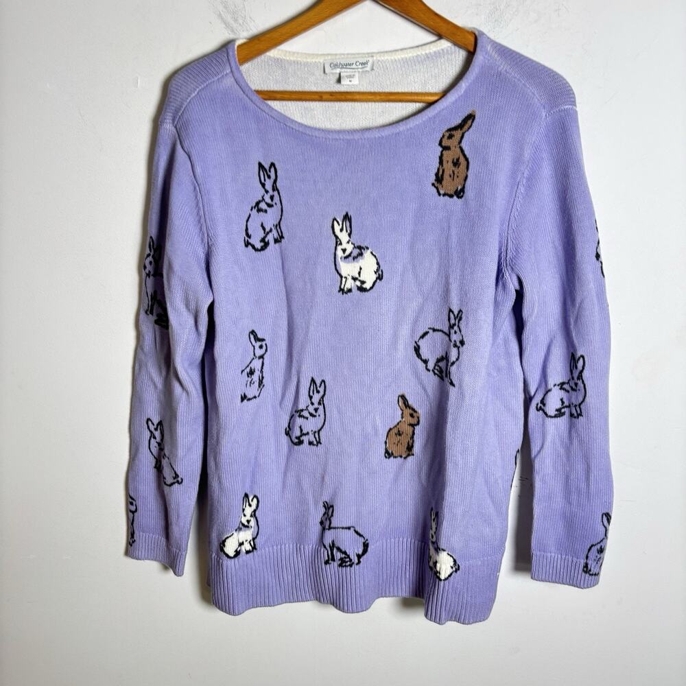 COLDWATER CREEK Lavender Bunny Sweater Rabbit Spring Size M